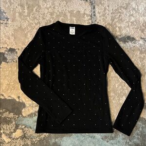 PINK Victoria's Secret Black Long Sleeve Top with Rhinestones